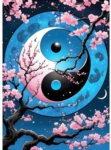 DPHERO 5D Yin et Yang Diamond Painting Kits, DIY Fleurs Art du Diamant Painting Kit Complet,Taiji Broderie Kits de Peinture sur Diamant Point de Croix Painting pour Adultes Débutants 30x40 cm