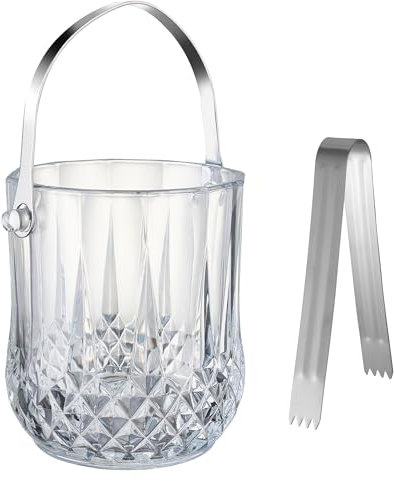 Crystal Clear Ice Bucket with Handle - Heavy Glass 34oz Capacity, Luxury Home Bar Essential for Cocktail Lovers