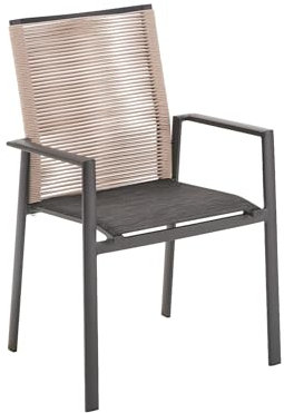 Liadomo Gartenstuhl Limbadi - Stapelstuhl - Alu-Gestell - Rope beige - Armlehne Alu anthrazit - wetterfest - fertig montiert - stapelbar - für Garten, Terrasse & Balkon