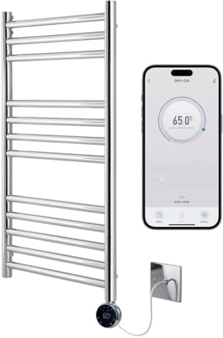 Boston Electric WiFi Heated Towel Rail Stainless Steel 400mm W x 800mm H | Smart WiFi Controlled, Rust-Resistant, 7 Day Programming, App Compatibility
