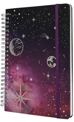 siixu spiral notebook (Lila, 5.8 x 8.3), Spiralbindung Notizbuch mit Linierung für Beruf - Hardcover Journal mit elastischem Verschluss, Sternenhimmel Design für Frauen & Männer