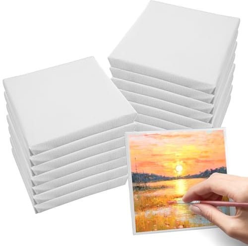 16 Stück Leinwände zum Bemalen, 10 x 10 cm | Mini Leinwand Keilrahmen Vorgrundiert, Baumwolle, Weiß Mini Stretched Canvas, Quadratisch, für Acrylfarbe, Ölfarbe, Gouache