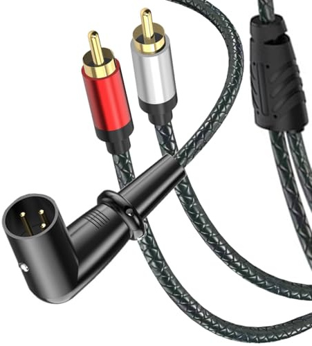HTGuoji Câble adaptateur XLR vers RCA à 3 broches à angle droit XL R mâle vers prise stéréo 2RCA mâle pour amplificateur, mixeur, microphone (2 m) (XLR mâle 90 degrés)