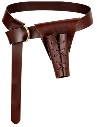 1 Mittelalter Gürtel mit Schwerthalter, Retro Piraten Gürtel Herren, Schwert Holster und Kunstledergürtel Ritter Wikinger Piratengürtel für Damen Herren Karneval Halloween Cosplay Mottoparty, Braun