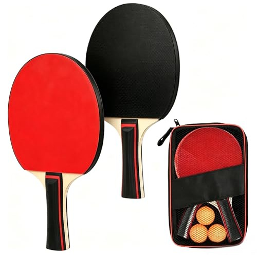 Kit de Tennis de Table : 2 Raquettes de Ping-Pong Professionnelles, 3 Balles et Sac de Transport, pour Débutants, Professionnels et Famille