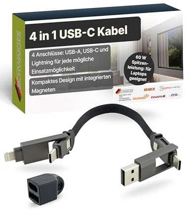 SCHWAIGER 4 in 1 USB-Kabel I 1,5 m Länge I USB-A, USB-C & Micro-USB I Universal Sync & Ladekabel mit mehreren Anschlüssen I Spitzenleistung bis 60 W I I nylon-ummanteltes Multiladekabel