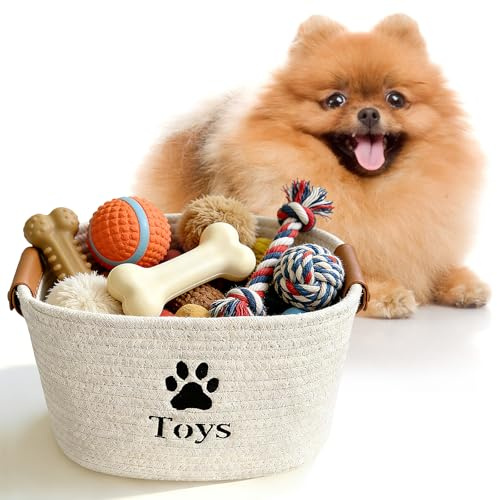 bssmmai Dog Toy Basket, Dog Toy Storage Box Large with Handle, Thickened Cotton Rope, Hand-Woven, Machine Washable or Hand Washable