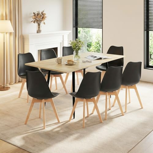 FURNITABLE Esstisch mit 8 Essstühlen,Rechteckig Ausziehbar Esszimmertisch und Stühle Sitzgruppe für Wohnzimmer Küche, Büro,160 * 80 * 75cm (Eiche Tisch+8 Schwarz Stühle)