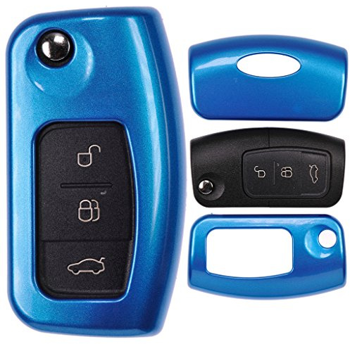 Klapp Schlüssel Cover Hülle für Ford Focus C-Max Fiesta Kuga S-Max Mondeo/Farbe: Metallic Blau