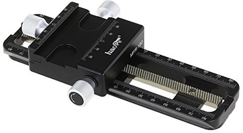 Haoge MFR-180 - Carril de enfoque macro deslizante para enfoque de precisión, apilamiento, apilamiento, diapositiva nodal, macro primer plano, fotografía de primer plano, abrazadera de liberación
