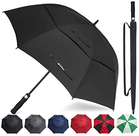 ACEIken Regenschirm Groß XXL - Sturmfest, Automatisch Öffnend, mit Doppeldach Belüftung, Schwarz - Hochwertiger Stockschirm für Damen und Herren, Ideal als Golfschirm