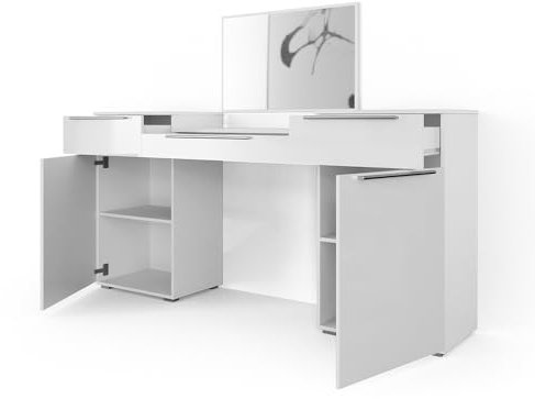Vicco Schminktisch Lilli, Frisiertisch mit Spiegel, Weiß Hochglanz, 190 cm