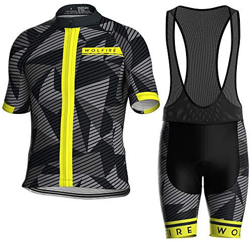 WOLFIRE Maillot y Culot Ciclismo Hombre MTB - Traje con 20D Gel Pad Bib Acolchado - Ropa Verano Equipacion