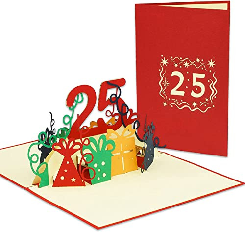 LINPOPUP® 3D Pop-Up Karte 25 Geburtstag, Geburtstagskarte mit Umschlag, Happy Birthday - Gutscheinkarte zum Geburtstag, Geschenk für Freundin, Frau, 25 Zahl, N286