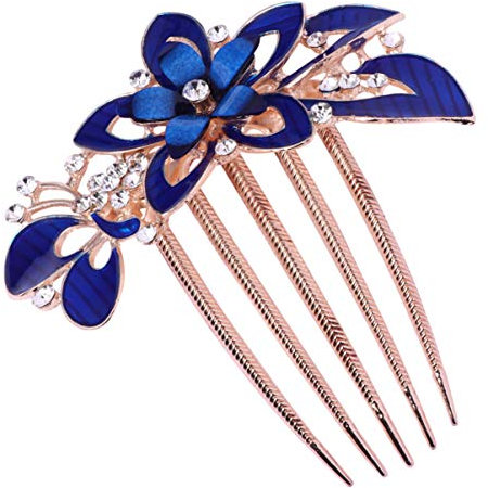 OSALADI Kristall-Braut-Haarkamm, blaue Blume, Braut-Haarkamm, Strass, Kristall-Clip, Braut-Haarschmuck für Frauen, Damen, Hochzeit