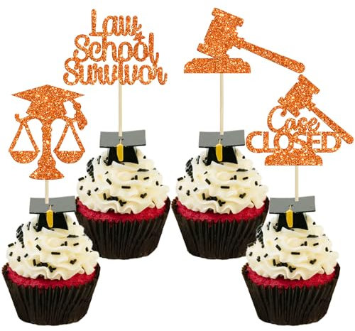 Gyufise 24 Stück Anwalt 2022 Abschluss Cupcake Toppers Orange Glitzer Klasse 2022 Grad Cap Law School Survivor Cupcake Picks für 2022 Anwalt Abschluss Party Kuchen Dekorationen Supplies