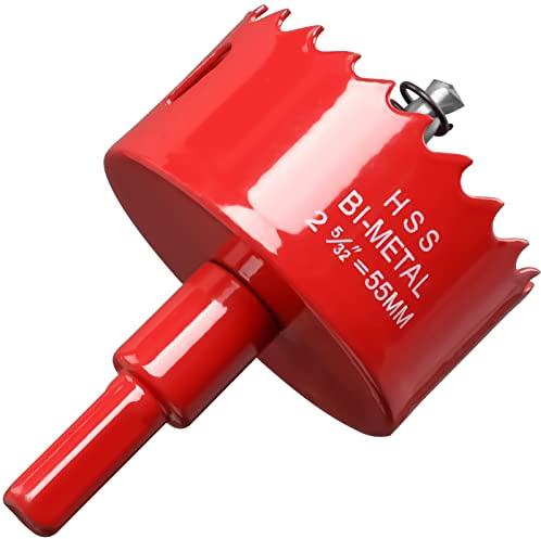 55mm Hole Saw for Wood, HSS Bi-Metal Hole Cutter for Pipe Vent, Separate Drill Bit with Hex Shank, ideal for Cutting Plasterboard, Timber, Perspex and Plastic