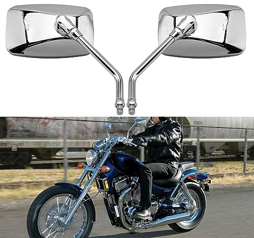 BREDUXSER Chrom Motorrad Lenker Spiegel Rückspiegel, M10 M8 Rückspiegel moto mit Packung Schraube für Scooter Street Bike Cruiser Chopper Sport Bike ATV (Chrom#1)