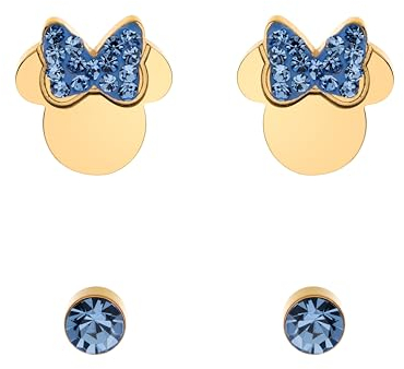 Disney Boucles d'oreilles Minnie pour Fille en Acier Inoxydable et Cristal de Zircone (Bleue 2)