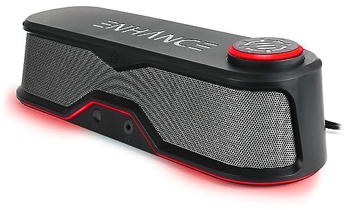 ENHANCE SB1 Computer Speakers High Excursion Soundbar - USB Powered Computer Sound Bar, Under Monitor Speaker with 10W Peak, LED Volume Control Knob, Headset Pass Through, Gaming Soundbar for PC