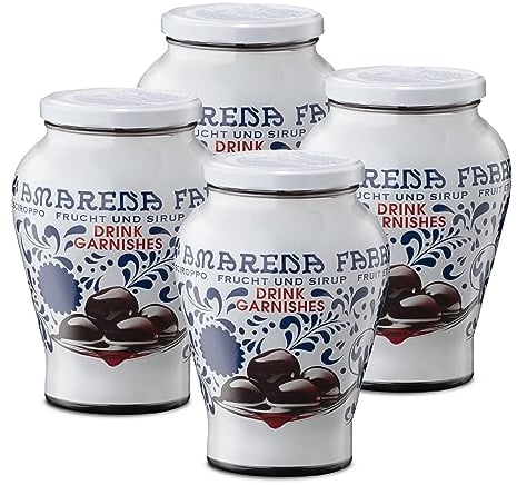 Food-United AMARENA-KIRSCHEN 1 KG Glas | FABBRI 1905 | in Sirup | Drink Garnishes | Getränk-Garnitur | Halb-Kandiert | Amarenakirschen | fabbri amarena cherries | für Barista Cocktail Long-Drink