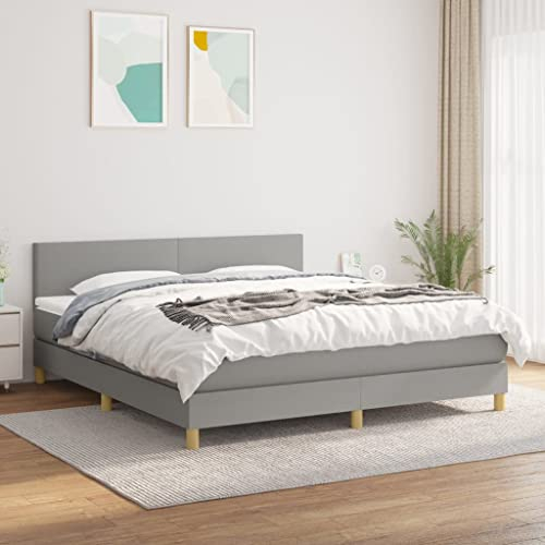 Festnight Polsterbett 180 x 200 cm - Bett Komplett Set mit Matratze - Bettgestell mit Lattenrost, Bettkasten & Matratze - Bett mit Stoff & Chesterfield-Steppung - Hellgrau-3