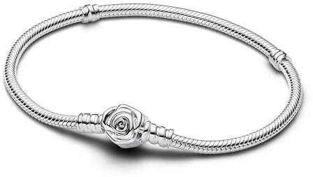 PANDORA Bracciale in maglia snake Moments in maglia snake in argento Sterling con chiusura a forma di rosa, 23