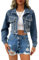 YILANUOYI Damen-Jeansjacke mit Nieten, kurze Jeans mit gewaschenen Perlen, 171 Blau, Medium