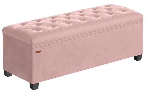 SONGMICS Storage Ottoman Bench, Ottoman Foot Rest with Legs, 40 x 110 x 40 cm, End of Bed Bench, Storage Chest, Load up to 300 kg, for Living Room, Bedroom, Entryway, Jelly Pink LSF089R02