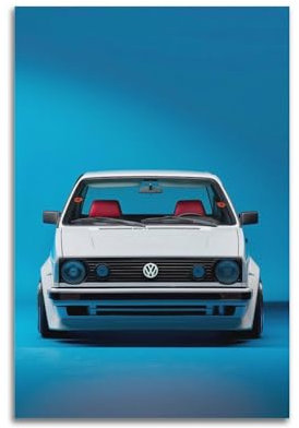 BPQN Vintage-Sportwagen-Poster, Motiv: Weißer Golf MK2 GTI, luxuriöses Auto, dekoratives Gemälde, Leinwand, Kunstbild, 40 x 60 cm