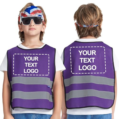 AYKRM Kinder Warnweste - Sicherheitsweste mit Reflektoren in Lila - Universal Größe für Kids von 10-14 Jahre alt