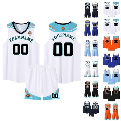 Basketball Trikot Herren Kinder;Personalisierte Basketball Trikot mit Eigenem Namen,Number und Logo;Basketball Trikot Selber Gestalten;T-Shirt Weste+Shorts;Geburtstagsgeschenk für Kinder;3XS-6XL