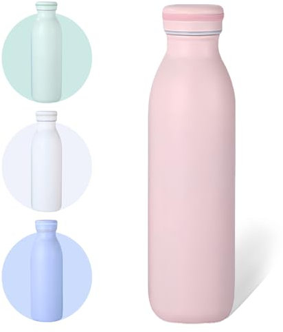 AMFUN Water Bottle Vacuum Insulated Bottle,600ml Stainless Steel Sports Water Bottle,BPA Free, Leak Proof for 12hrs Hot & Cold Drinks Water Coffee Milk,Home, Work, Gym & Travel (Peach Powder)