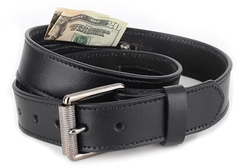 Men’s Money Full Grain leather Belt, Hidden zipper Pocket, USA,classic black,MB10,size 36