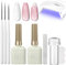 French Manicure Nail Polish Kit, Jelly Pink and White Gel Nail Polish Set, French Manicure Kit with 3Pcs Nail Art Pen, UV/LED Lamp and Nail Stamper, Jelly Nail Varnish Gel Kit Women Nail Art Home