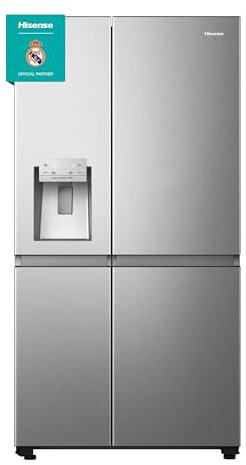Hisense RS818N4TIC1 Frigorífico Americano Side By Side, Class C, 632L, Alto 179.5 cm x Ancho 91 cm, Color Inox, Multi Airflow, Congelamiento Rápido, Dispensador de Agua y Hielo, Tecnología Inverter
