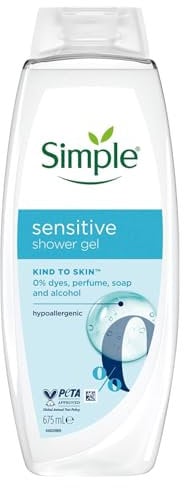 Simple Kind to Skin Shower Gel Sensitive, Body Wash with 8 Hour Moisturisation, Hypoallergenic Ultra-Gentle for Most Sensitive Skin, 675 ml