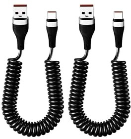 2 cables en espiral USB C 0,1 M-1 M, carga rápida 3 A, Cable de Retráctil cable USB A a USB C corto, cable de datos tipo C compatible con Huawei, Xiaomi, Oneplus, Samsung Galaxy