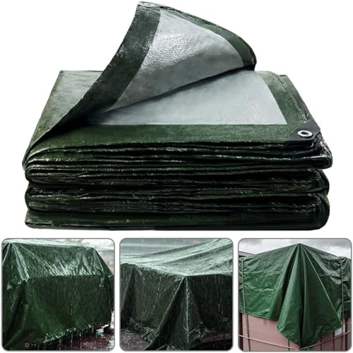 3x4M 125GSM Large Tarpaulin Waterproof Heavy Duty Cover for Outdoor,Green Ground Sheet for Camping,UV/Tear Resistant PE Garden Canvas Tarp with Reinforced Eyelets for Car And Garden Furniture Cover