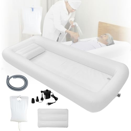 Bañera Inflable Bañera Ducha Con Bolsa De Agua y Bomba De Aire,Bañera Inflable Con Bolsa De Agua y Bomba De Aire,Ayuda Para Baño Junto Cama,Para Personas Con Discapacidad,Personas Mayores y (Blanco)