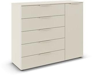 Rauch Möbel Flipp, Kommode, Farbe Beige, Breite 120 cm | Sideboard, 1-türig, 5 Schubladen, Soft-Close-Funktion, für Schlafzimmer, Gästezimmer, Wohnzimmer, Garderobe, Flur