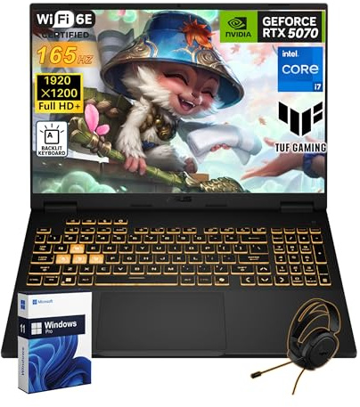 ASUS TUF F16 Gaming Laptop 2025, Intel i7 Processor 14650HX(16 Cores), NVIDIA GeForce RTX 5070, 16 Inch 165Hz Display, 64GB DDR5, 2TB SSD, Wi-Fi 6E, Windows 11 Pro, W Gaming Headset