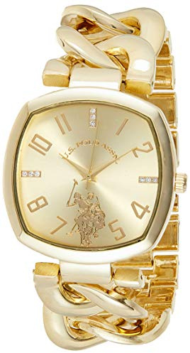 U.S. Polo Assn. Women’s Gold-Tone Chain Bracelet Watch – 38mm Square Case, Rhinestone Dial, Adjustable Link Strap, Elegant Quartz Dress Watch with Gift-Box