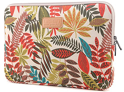 ZiXing 15.6 Zoll Laptoptasche Farbige Blätter Muster Canvas-Gewebe Notebook Sleeve Hülle für Apple MacBook/Acer/Asus/Dell/Fujitsu/Lenovo/HP/Samsung/Sony/Toshiba Weiß