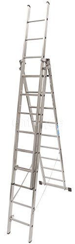 KTL Escalera Industrial de Aluminio Triple Tijera un Acceso con Tramo Extensible 9 x 3 peldaños Serie Robust