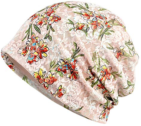 YONKOUNY Chemo Hut Damen Baumwolle Spitze Weich Slouchy Turban Beanie Hut Mütze Blumen Kopfbedeckungen Krebs Cap (Beige)