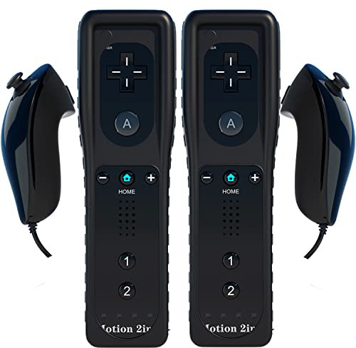 2 Sets Remote Controller for Wii, TechKen Replacement Remote Built-in Motion Plus Controller and Nunchuck (Black)