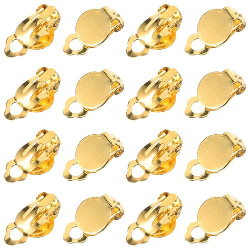HEALLILY Boucles D'Oreille Convertisseur, Métal Plat Rond D'Oreilles Crochet Boucle Anneaux Attache Bijouterie Non Percée Pour Diy Accessoire Or 20Pcs