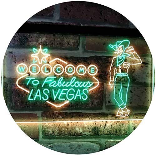 ADVPRO Cowboy Welcome to Las Vegas Beer Bar Pub Display Dual Color LED Barlicht Neonlicht Lichtwerbung Neon Sign Grün & Gelb 600 x 400mm st6s64-i3005-gy
