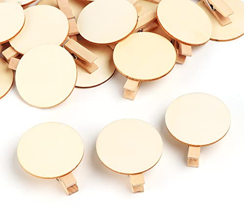 ABSOFINE 24 Holzklammern zum Adventskalender Zahlen Weihnachts Wäscheklammer Holzscheiben für Weihnachtskalender Aufkleber Basteln Geschenktüten DIY chic Holz rund 4cm